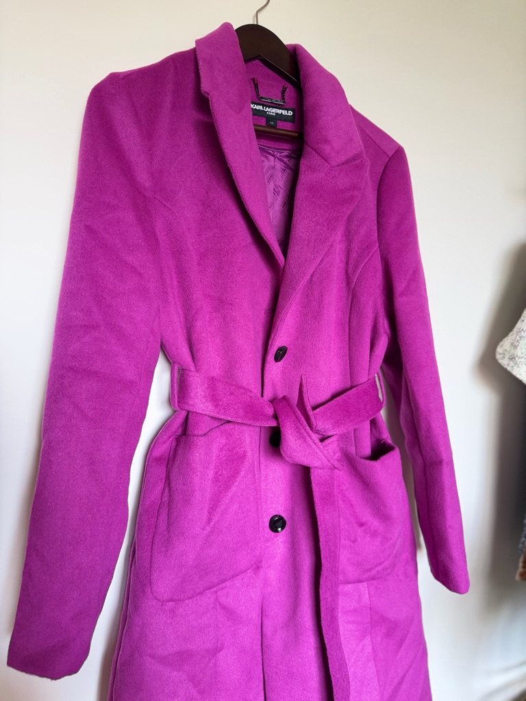 Karl Lagerfeld Vibrant Magenta Belted Trench Coat